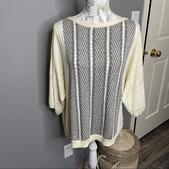 Anthropologie Sparrow Knit Sweater Herringbone Women’s SZ Large Ivory Gray - Picture 2 of 5